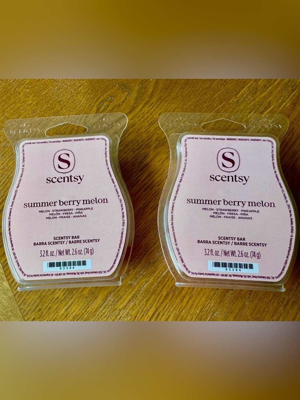 Scentsy 2 Pack SUMMER BERRY MELON Wax Bar NWT in Pink hues
